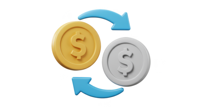 3D Render Currency Exchange Gold and Silver Coins Seamless Transaction