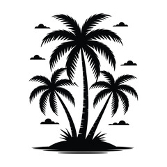 Fototapeta premium Tropical Island with Palm Trees and Ocean Waves Silhouette