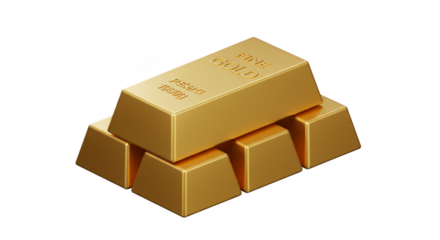 3D Render Golden Ingots Bars Stack Luxury on Transparent Background