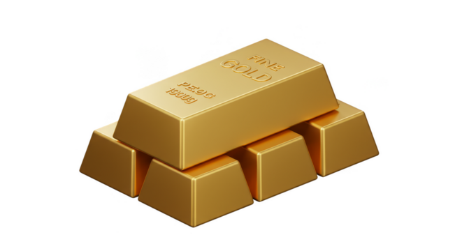 3D Render Golden Ingots Bars Stack Luxury on Transparent Background