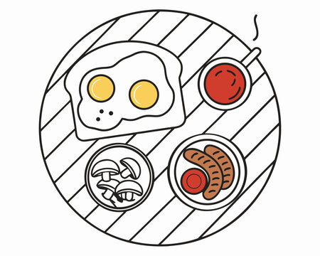 breakfast plate with eggs, sausages, mushrooms clip art preview
