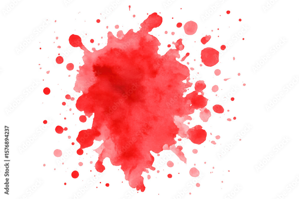 Aufkleber vivid red watercolor splashing dynamically, spreading fluid pigment with expressive artistic movemen