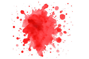 Vivid red watercolor splashing dynamically, spreading fluid pigment with expressive artistic movement against transparent surface