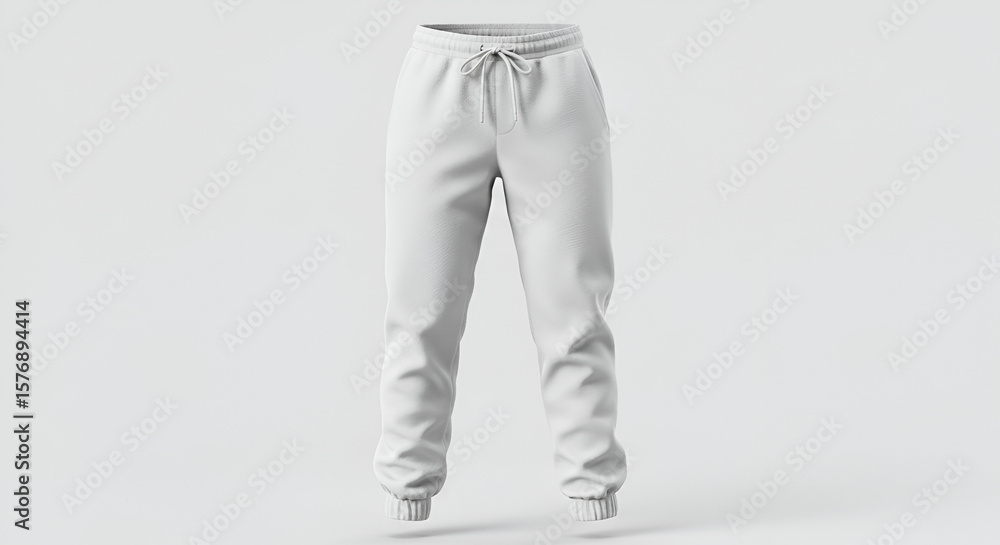 Poster studio-shot casual white sweatpants with a drawstring on an isolated neutral background