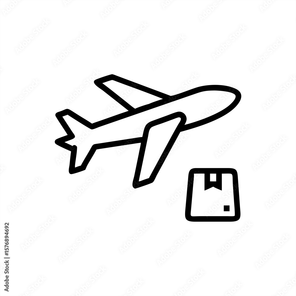 Poster airplane flying with package on transparent background for web and graphic design