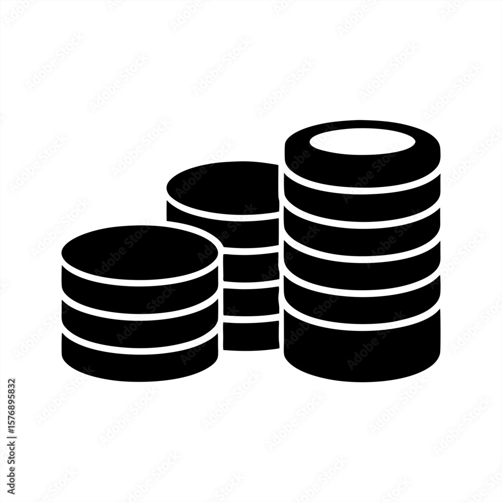 Poster coin stacks silhouette on transparent background for web and graphic design