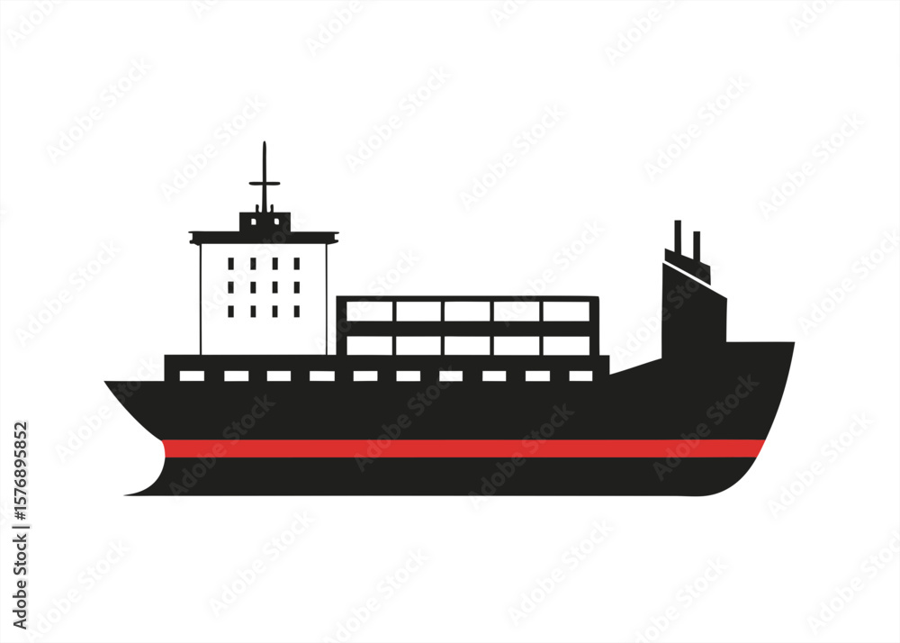 Poster container ship silhouette on transparent background for web and graphic design