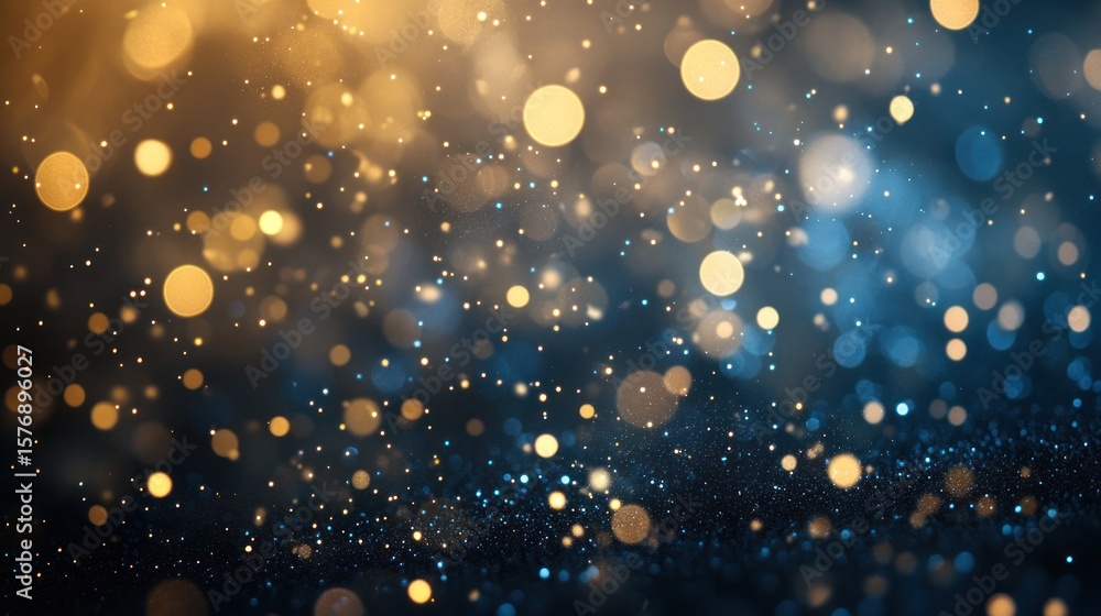 Poster a mesmerizing display of golden and blue bokeh lights, perfect for creating a magical and festive at