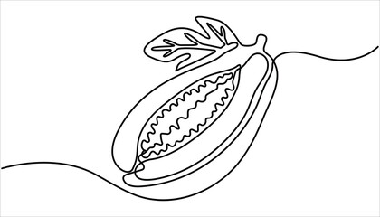 Continuous one single minimal line drawing papaya. Continuous single one line drawing of fresh papaya exotic tropical fruit vector illustration.