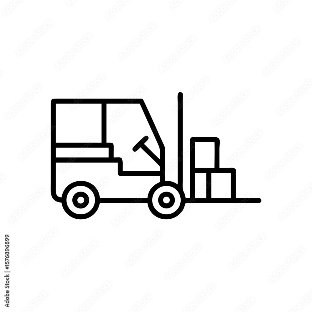 Poster forklift carrying boxes on transparent background for web and graphic design