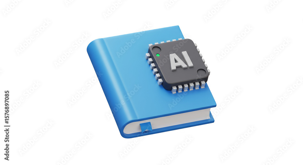 Poster 3d rendering ai chip on book artificial intelligence technology future