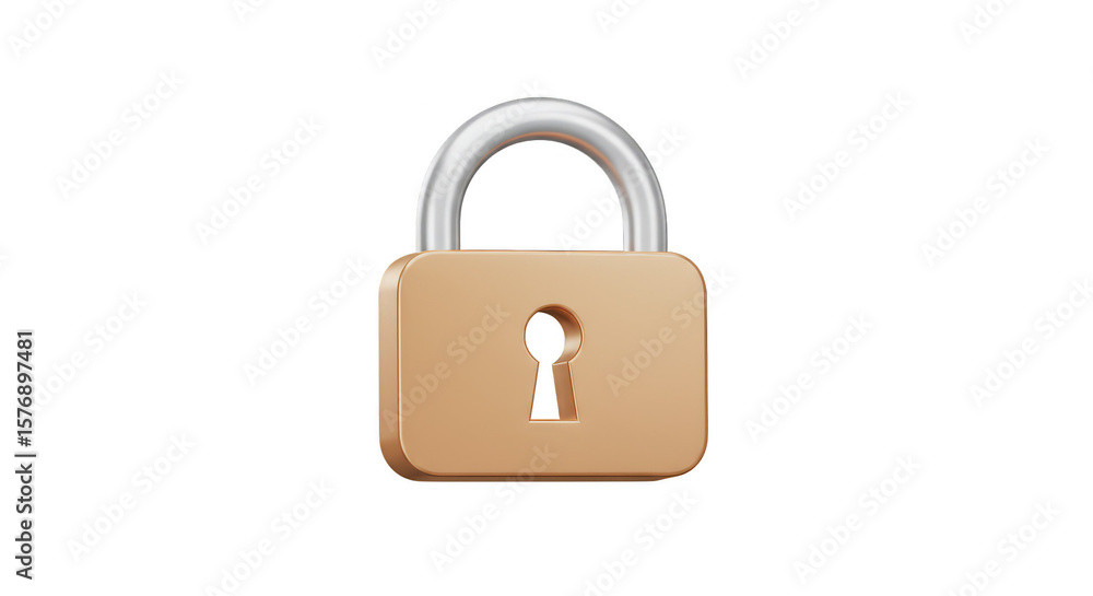 Poster 3d rendering golden padlock security safety with transparent background