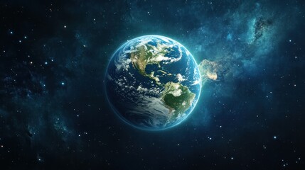 Obraz premium A stunning view of Earth from space, showcasing its vibrant colors and the vastness of the universe around it.