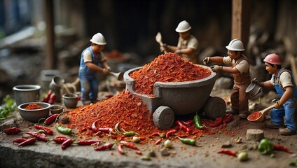 Mini Workers Construct Fiery Sambal Delight