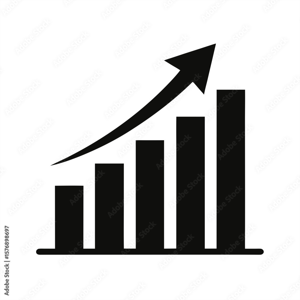 Poster increasing bar chart silhouette on transparent background for web and graphic design