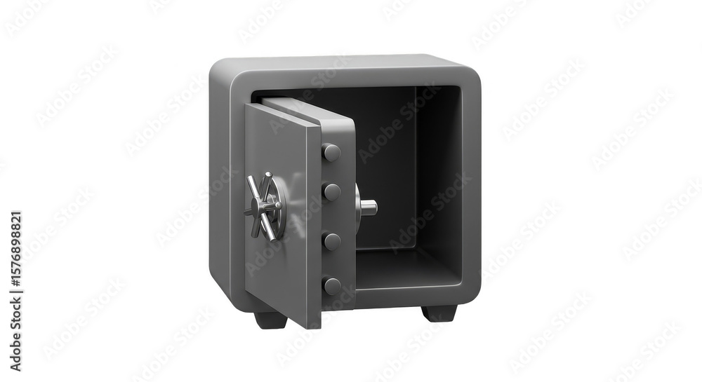 Poster 3d rendering open safe strongbox for security on transparent background
