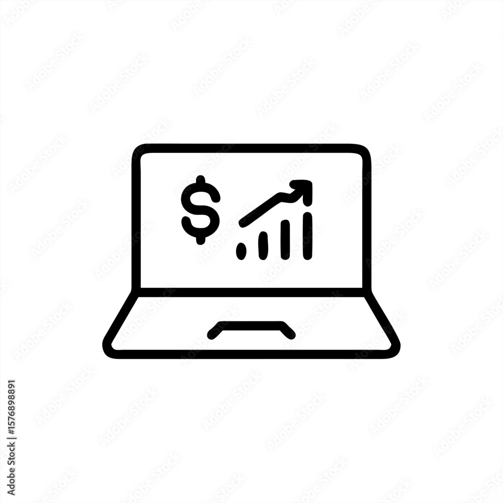 Poster laptop with financial report on transparent background for web and graphic design
