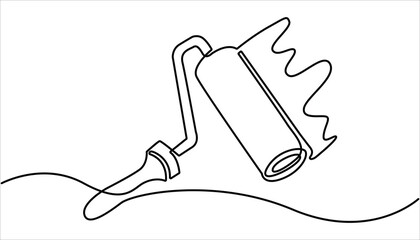 Obraz premium Continuous one line drawing of paint brush, Construction and repair. Continuous editable line drawing of paint roller. Roller paint brush outline drawing illustration. one line art paint roller vector