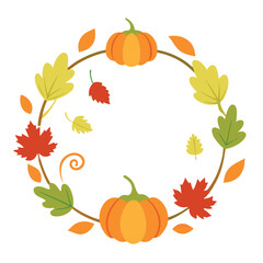 Charming hand drawn autumn wreath featuring vibrant maple leaves perfect for seasonal greetings and festive decorations