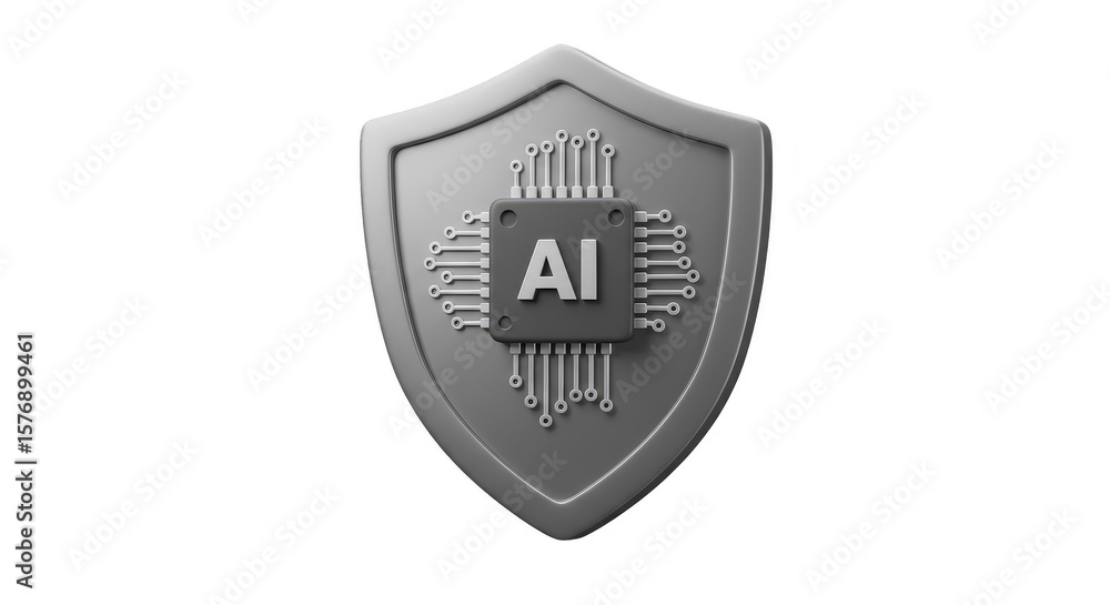 Poster 3d shield with ai chip for cybersecurity data protection isolated