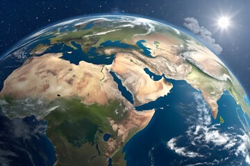 Fototapeta premium Earth view shows continents and oceans from space