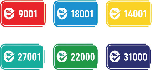 ISO Certification Badges: 9001, 18001, 14001, 27001, 22000, 31000 on White Background