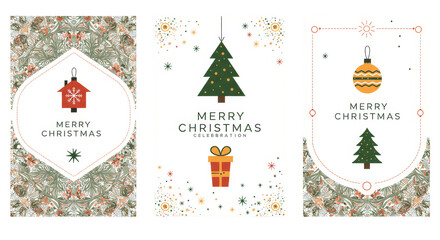 Christmas Festive Illustration Trees Ornaments Holiday Card Designs PNG