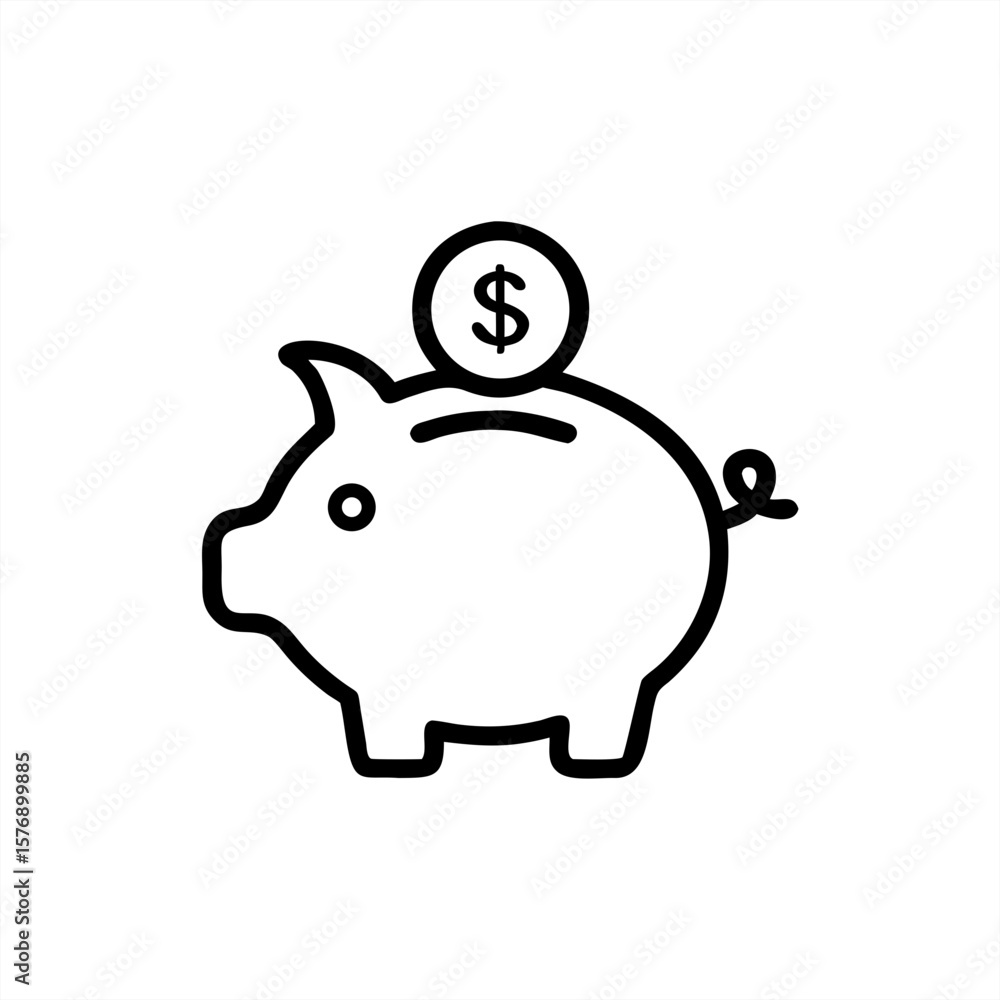 Poster piggy bank with coin on transparent background for web and graphic design