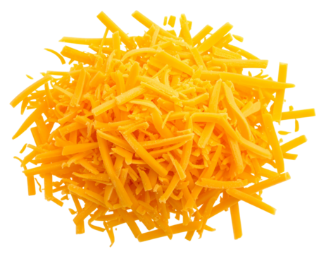 Pile of Freshly Grated Cheddar Cheese, isolated on transparent background PNG