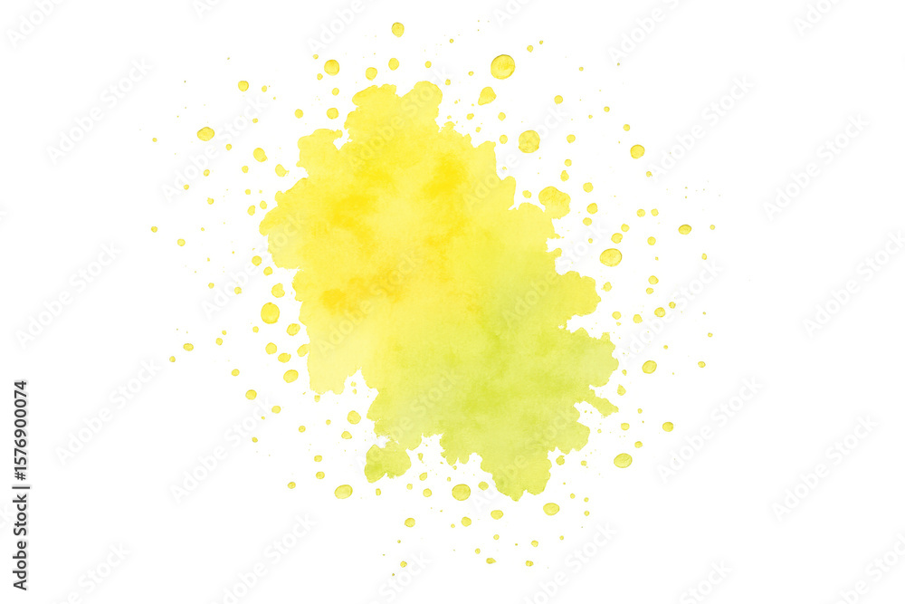Poster yellow and green watercolor splashing creating an artistic and vibrant design element on a transpare