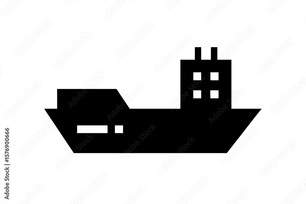 Poster cargo ship with container silhouette on transparent background for web and graphic design
