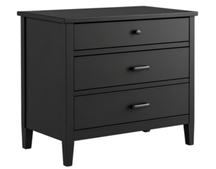 Dual drawer bedside table, matte black, transparent background