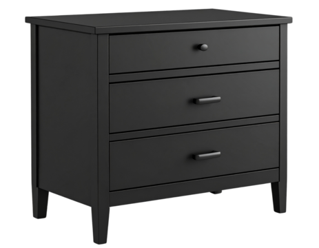 Dual drawer bedside table, matte black, transparent background