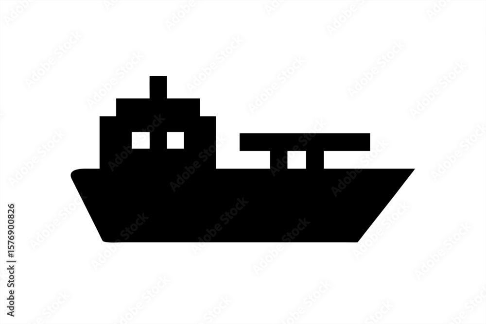 Poster container ship silhouette on transparent background for web and graphic design
