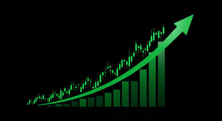 Naklejka premium Financial market growth chart with green bars and arrow indicating upward trend