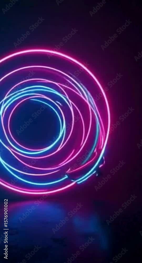 Aufkleber abstract neon circles glowing in the dark a futuristic design with pink and blue light trails creati