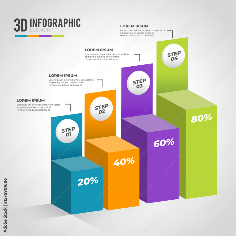 Aufkleber 3d ascending bar graph infographic design presenting data and progress visualizations