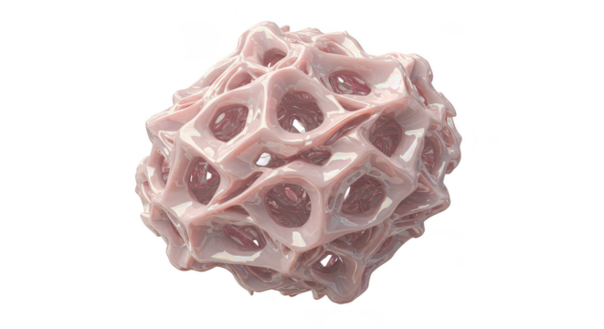 Abstract Pink 3D Sphere with Porous Cell Structure Transparent Background