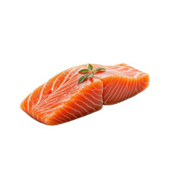 Fresh Salmon Fillet on White Background with Green Herb