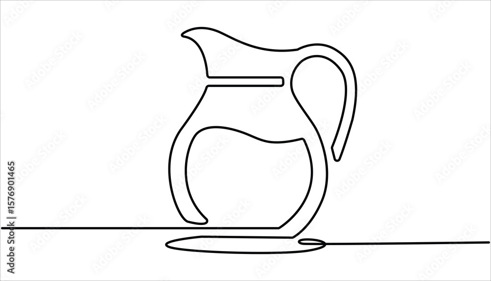 Aufkleber continuous one line drawing of water pitcher glass. abstract jug and glass continuous single one lin