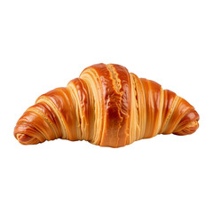 Flaky Single Buttery Croissant with Golden Brown Layers on White Background