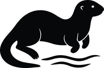 Silhouette otter swimming in water wildlife animal vector illustration
