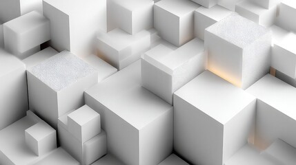 Abstract white cube blocks geometric background with depth shadows, clean modern design for banner, wallpaper, or tech-inspired architectural layout