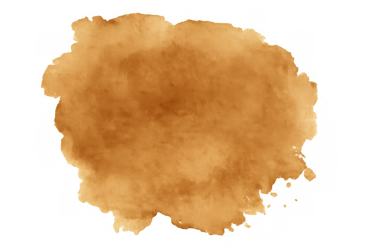 Watercolor brown stain spreading organic shape across transparent surface, adding artistic impact to graphic compositions