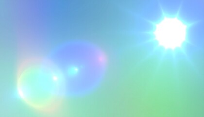
明るく輝く太陽の光が作り出す美しいレンズフレア効果により、青と緑のグラデーションが織りなす幻想的で神秘的な光の世界を表現した抽象的で芸術性の高い自然光の写真作品