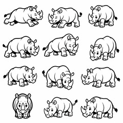 Rhino animal poses outline style collection