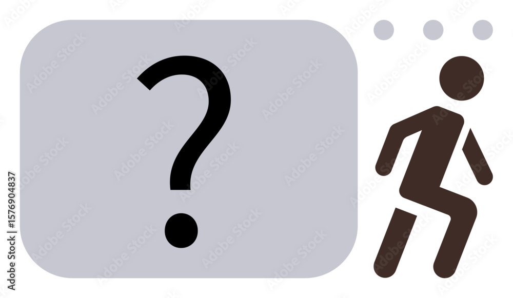 Poster large question mark inside a gray rectangle with a person walking away. ideal for decision-making, p