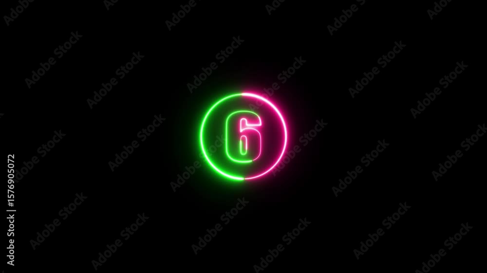 Poster neon number animation. animation of glowing neon purple and green color number text animation.