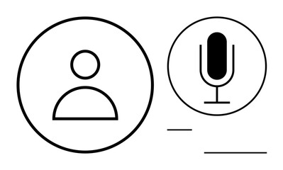 Profile inside circle and microphone suggesting user presence, audio input, or digital interaction. Ideal for communication, voice assistant, user settings, podcast, tech, accessibility simple