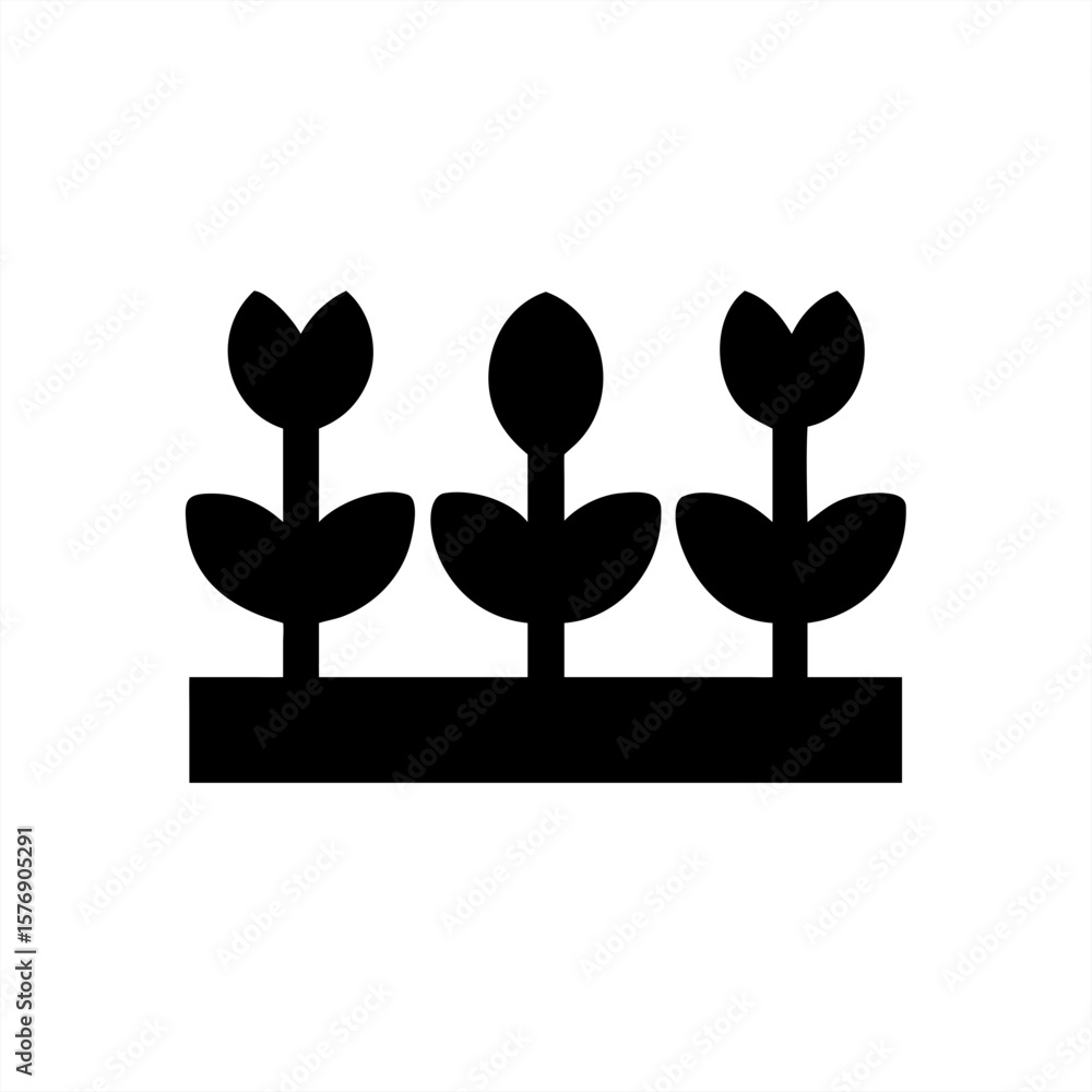Poster seedlings in garden rows silhouette on transparent background for web and graphic design